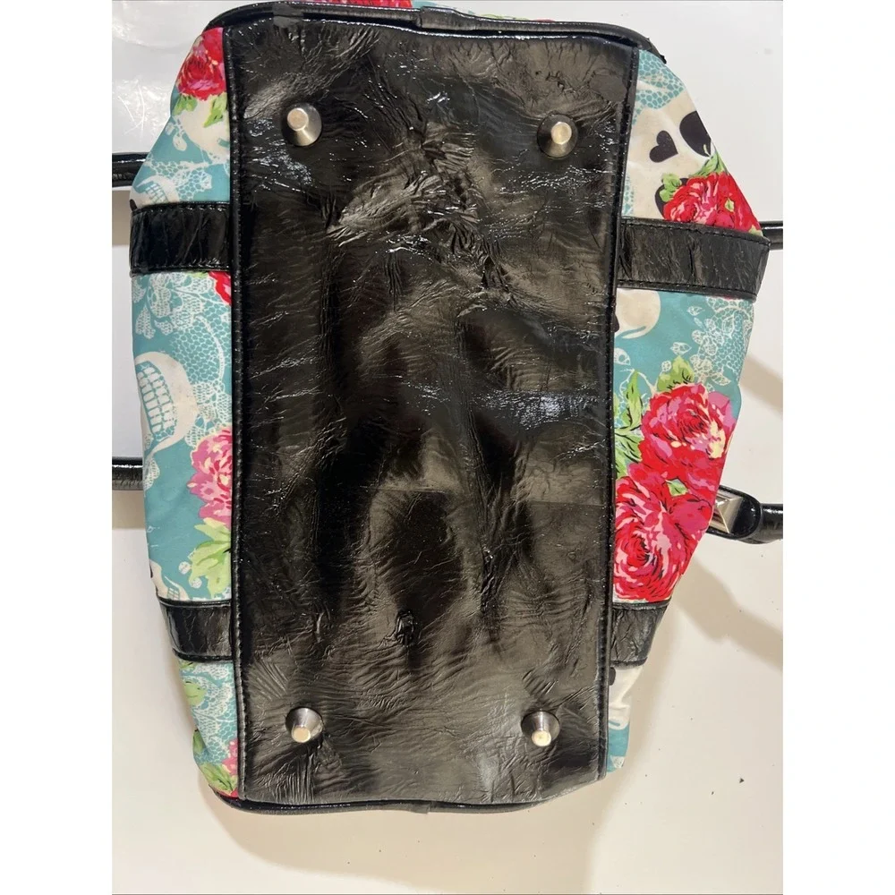 Betseyville  Skull Rose Print Hobo Shoulder Bag Studded Betsey Johnson Y2K
